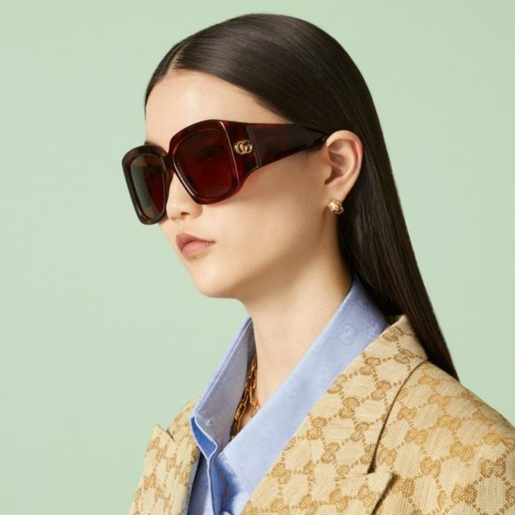 Gucci GG1402S 002 BRAND NEW Sunglasses Havana Brown Women Square Oversized - Picture 1 of 11